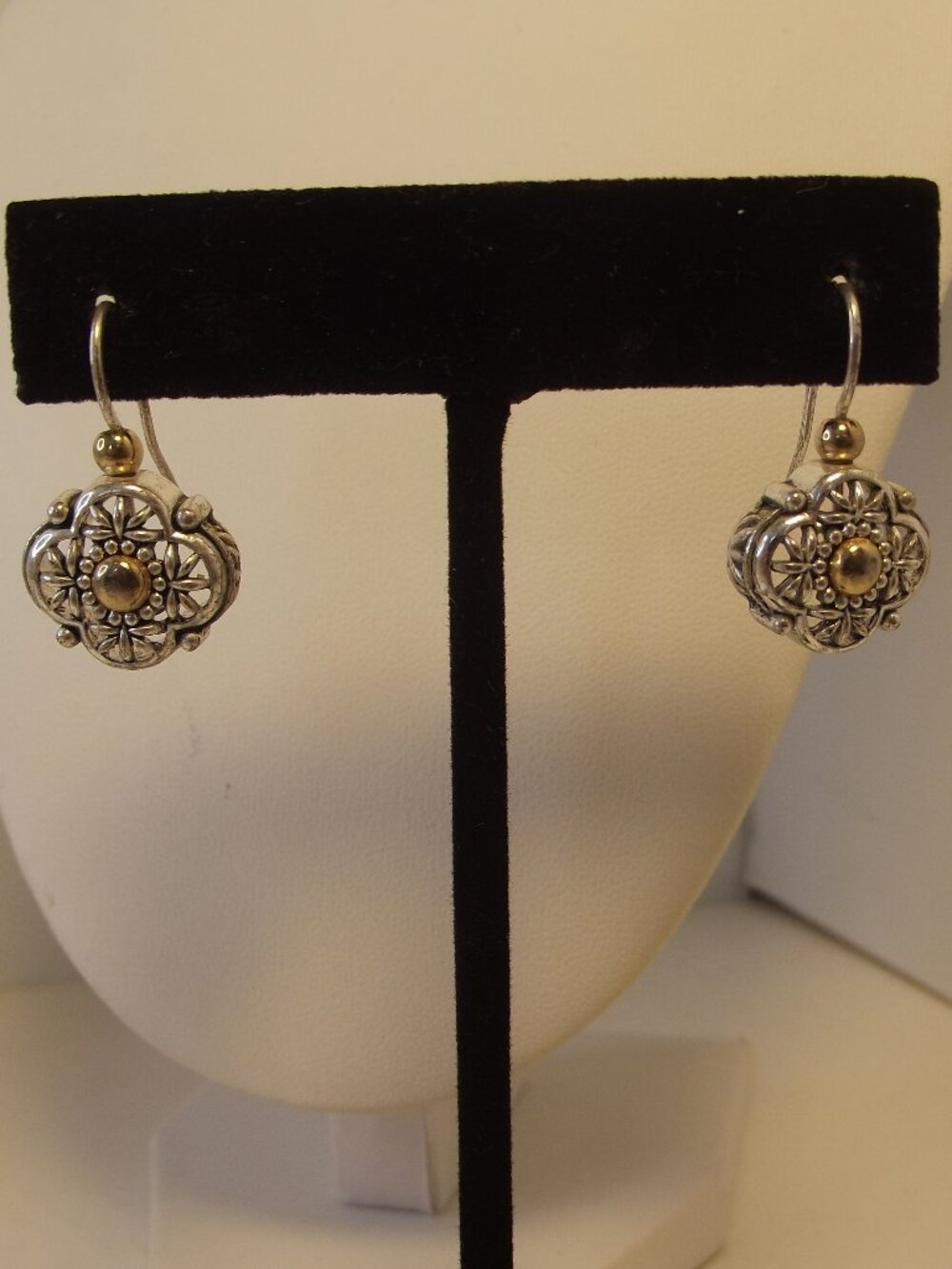 Vintage AVON Silver & Gold Tone Filigree Drop Earrings - Pierced